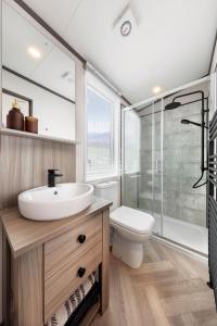 纽基Newquay Bay Resort的一间带水槽、卫生间和淋浴的浴室