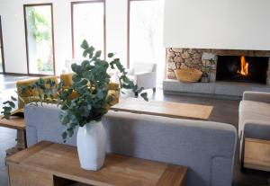 Villanueva del ReyHotel Rural Las Monteras的带有花瓶的客厅,桌子上放着植物