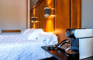哈恩伊兰索警员酒店的酒店客房配有一张床、一张书桌和一部电话