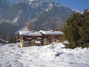 夏蒙尼-勃朗峰夏蒙尼波拉尔尼斯II因特尔之家度假屋的山前雪中的房子