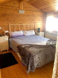 因克勒斯Casita de madera a Peu del Riu Incles - Sol y Nieve - Parking incluido的小木屋内一间卧室,配有一张床