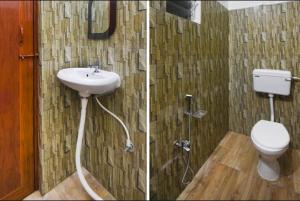 PurbbadulkiSundarban Tulip Homestay, Pakhiralay, WB的浴室设有水槽和卫生间,两幅图片