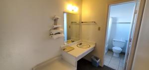 盖洛普盖洛普经济汽车旅馆的一间带水槽、镜子和卫生间的浴室