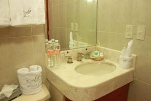 瓜纳华托拉帕茨酒店的一间带水槽和镜子的浴室