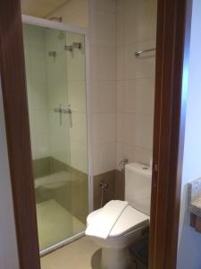 奥林匹亚Grein Solar das Águas Park Resort的一间带卫生间和玻璃淋浴间的浴室