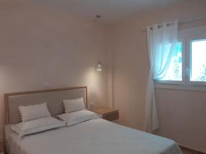 斯卡拉卡里拉奇斯Diane Luxury Rooms的一间卧室配有带两个枕头的床和窗户