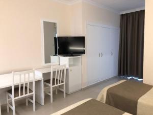 普拉加德阿罗克莱默尔酒店的酒店客房配有一张书桌、一台电视和一张床
