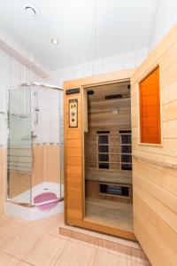 喀山沙达施瓦旅馆的带淋浴的浴室和玻璃门