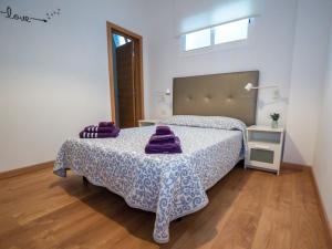 弗龙特拉VV La Hoya El Diablo的一间卧室配有一张带紫色毛巾的床