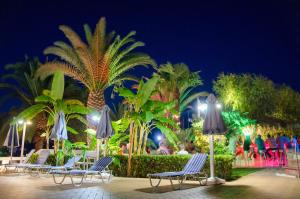 奈德里阿索斯酒店的一群椅子和棕榈树在晚上