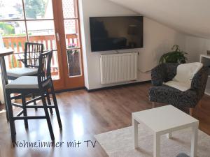 格拉绍BESTE ZEIT Ferienwohnung的客厅配有两把椅子和电视