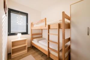 巴诺夫茨Apartmaji BANONIA " Jutranja zarja "的小房间设有双层床和窗户