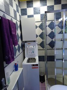 圣巴托洛梅boungalow Mena Playmar的一间带洗衣机和烘干机的小浴室