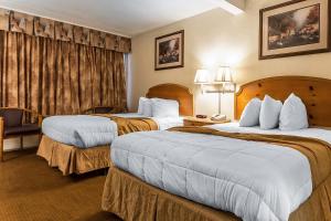 默特尔比奇Ocean Star Hotel的酒店客房设有两张床和窗户。