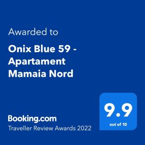 Onix Blue 59 - Apartament Mamaia Nord的证书、奖牌、标识或其他文件