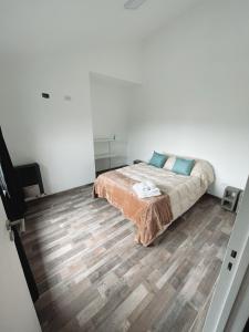 埃斯克尔Bella Vista 2!的一间卧室配有一张床,铺有木地板