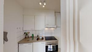 巴塞尔Unique Serviced Living @ St. Johann Davidsrain的小厨房配有白色橱柜和水槽