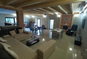 CîrceaDNT HOUSE & Spa的带沙发的客厅和用餐室