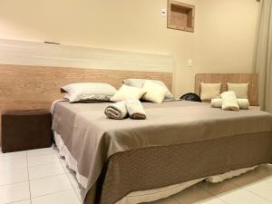 卡尚布Studio em Caxambu的一张大床,里面配有枕头