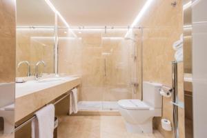 马德里普雷西亚多斯酒店的浴室配有卫生间水槽和淋浴。