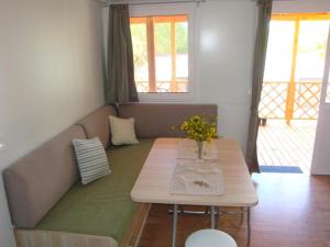 迪斯诺Mobile home Sea Jezera Village, otok Murter的客厅配有一张沙发和一张桌子