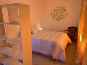 奥波里尼奥Apartamentos Sanjuan的一间卧室设有一张床和一个书架