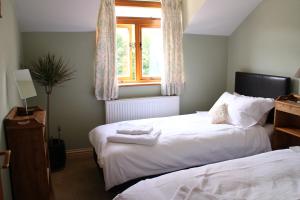 斯特劳德彭里斯度假屋的一间卧室设有两张床和窗户。