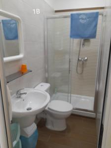 圣保罗湾城Seabreeze Guest Rooms的浴室配有卫生间、盥洗盆和淋浴。