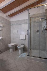 普罗基奥瓦莱维德酒店的一间带卫生间和玻璃淋浴间的浴室