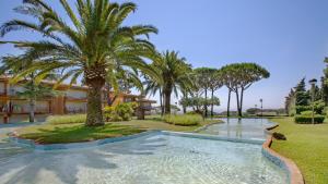 卡莱利亚德帕拉弗鲁赫尔I-23 - Calella de Palafrugell的一座棕榈树游泳池和一座建筑