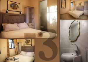 耶路撒冷Eden Boutique Rooms in Front of The Walls的一张带床和水槽的卧室照片拼贴