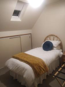 北帕默斯顿Great central location, beautiful home with everything you need for a relaxing and enjoyable stay.的一间卧室配有一张带枕头的床