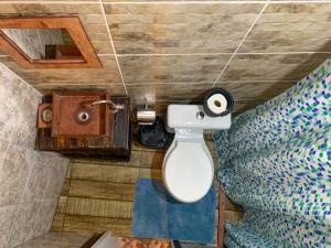 伦索伊斯Pousada Aconchego - Suítes Rústicas e Privativas的浴室设有卫生间和一卷卫生纸