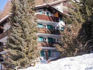 采尔马特Apartment Hubertus-2 by Interhome的两棵树之间的雪地旅馆