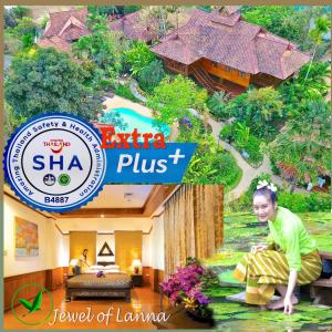清迈Oriental Siam Resort - SHA Extra Plus Certified的女人坐在度假村前