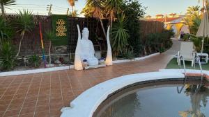 马斯帕洛马斯彩虹高尔夫别墅度假酒店，仅限男同性恋者的游泳池旁的兔子雕像