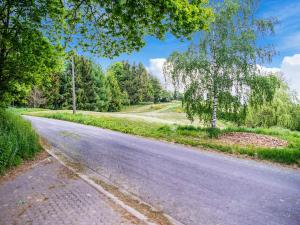 HeuemHoliday Home near Ravel Cycling paths的两边有树木的空路