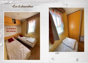 迪纳尔MobH Comfy的两张照片,房间带两张床和一个窗户