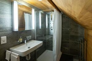 格舍嫩Jupi Hüsli的一间带水槽和淋浴的浴室