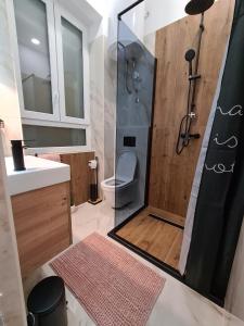 扎达尔Premium class Room的带淋浴、卫生间和盥洗盆的浴室