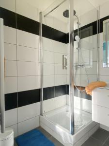 塞特港Le Phare的浴室里设有玻璃门淋浴