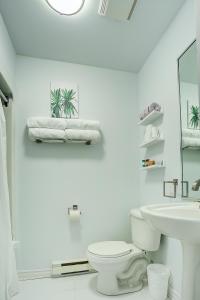 蒙特朗布朗Le 900 Tremblant Inn Café and Bistro的白色的浴室设有卫生间和水槽。