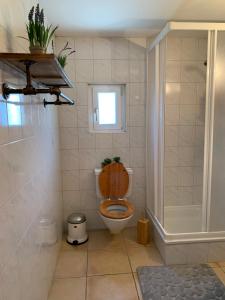 ContheyHaut de Cry的浴室配有带木制座椅的卫生间和淋浴。