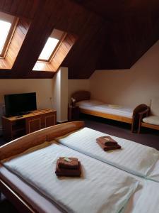 鲁哈科维斯斯特拉酒店的一间卧室设有两张床、一台电视和窗户。