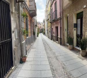 卡利亚里Casa Victoria的一座空洞的小巷,里面布满了盆栽植物和建筑物