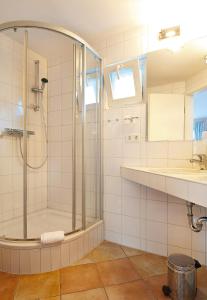KrippenLandgasthaus Ziegelscheune的带淋浴和盥洗盆的浴室