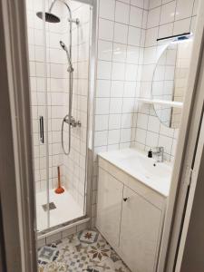 图卢兹Chambre Privée - TOUT CONFORT - WIFI的带淋浴和盥洗盆的白色浴室