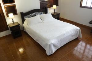 亚美尼亚Hotel Chalet El Castillo by Majuva的卧室配有带两盏灯的白色床