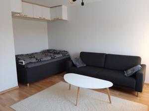 奥卢Viihtyisä yksiö Oulun Tuirassa的客厅配有沙发和桌子