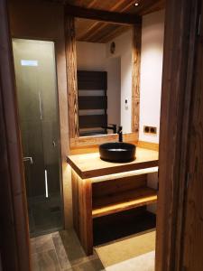 蒂涅Tignes Val Claret - Beau T3 de standing, refait à neuf的一间带水槽和玻璃淋浴的浴室